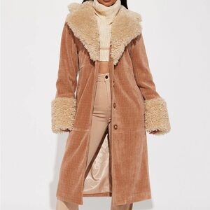 SOLD!    Corduroy Caramel Boucle Coat XS